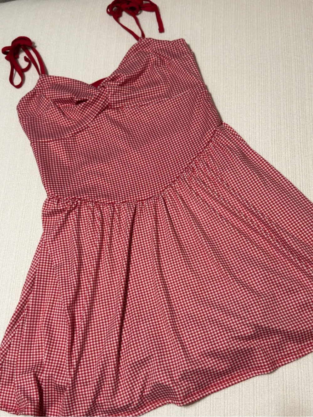 Hollister Red Gingham Tie-Shoulder Mini Dress